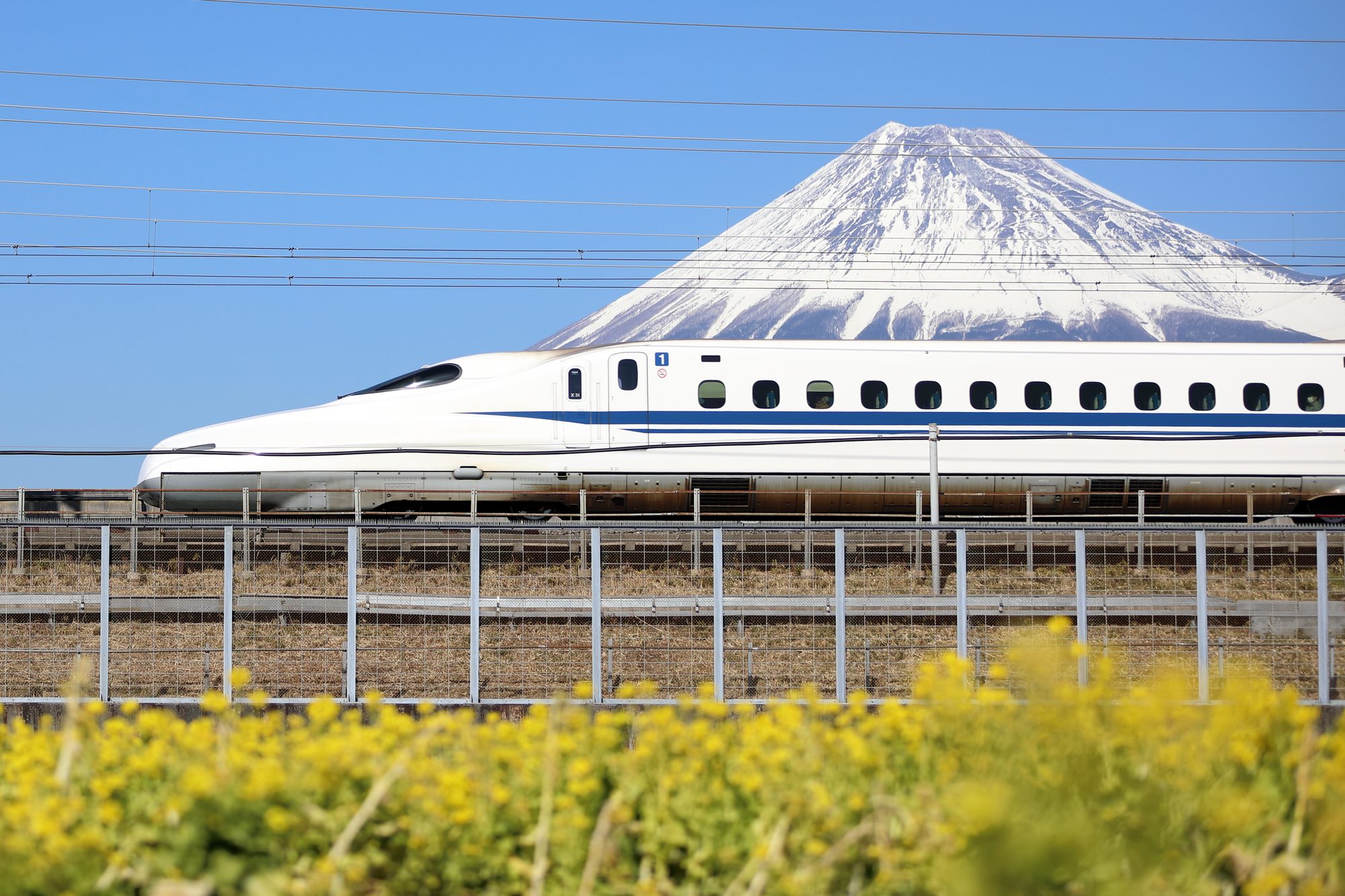 Shinkansen passing Mt. Fuji